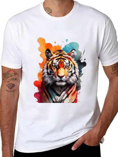 Camiseta Negra con Estampado de Tigre Acuarela