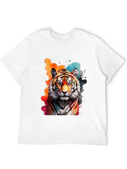 Camiseta Negra con Estampado de Tigre Acuarela