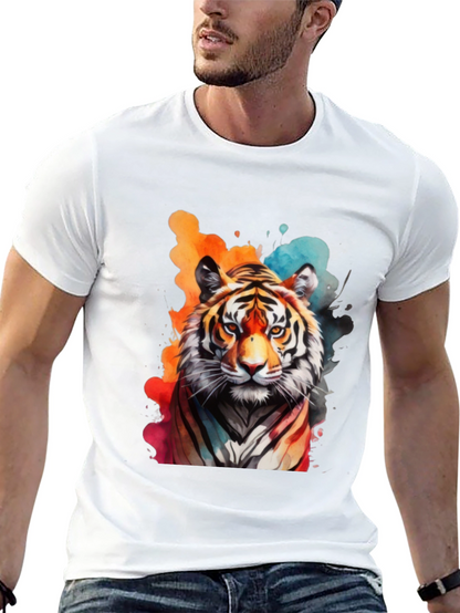 Camiseta Negra con Estampado de Tigre Acuarela