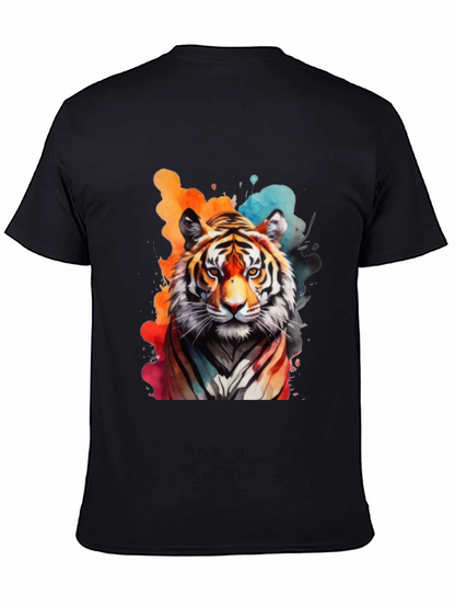 Camiseta Negra con Estampado de Tigre Acuarela