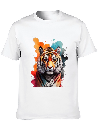 Camiseta Negra con Estampado de Tigre Acuarela