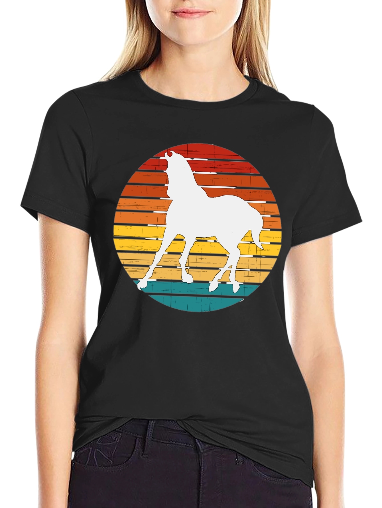 Camiseta Negra con Diseño de Caballo Retro