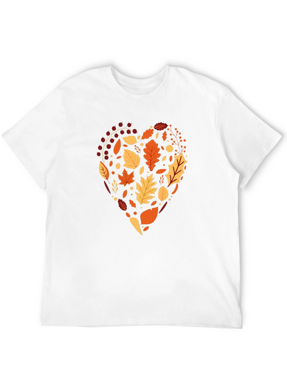 Camiseta Negra Corazón de Hojas Otoñales