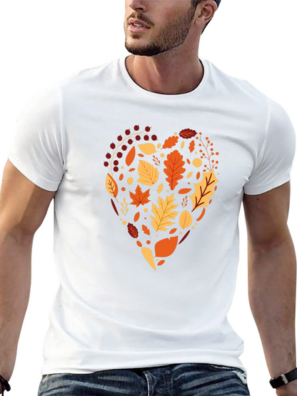 Camiseta Negra Corazón de Hojas Otoñales