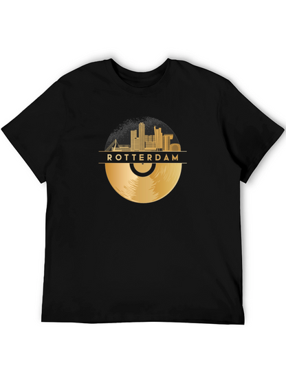 Camiseta Negra Rotterdam Skyline Vinilo