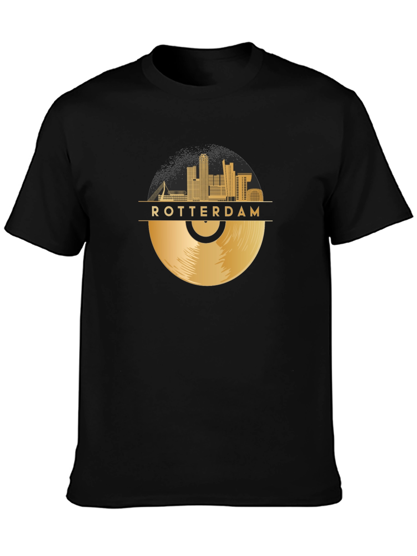 Camiseta Negra Rotterdam Skyline Vinilo