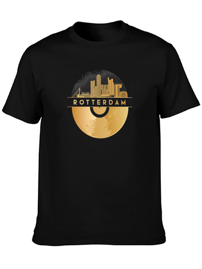 Camiseta Negra Rotterdam Skyline Vinilo