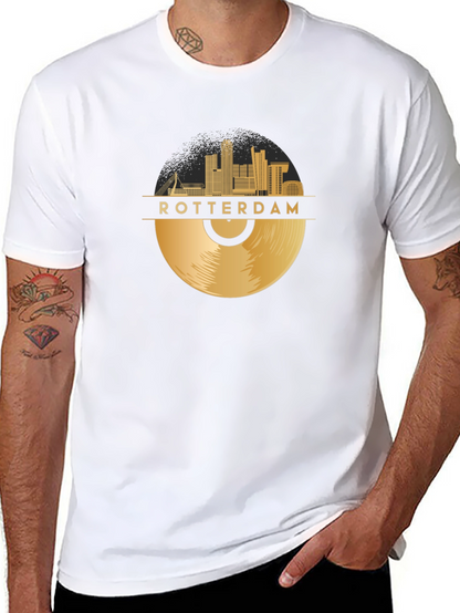 Camiseta Negra Rotterdam Skyline Vinilo