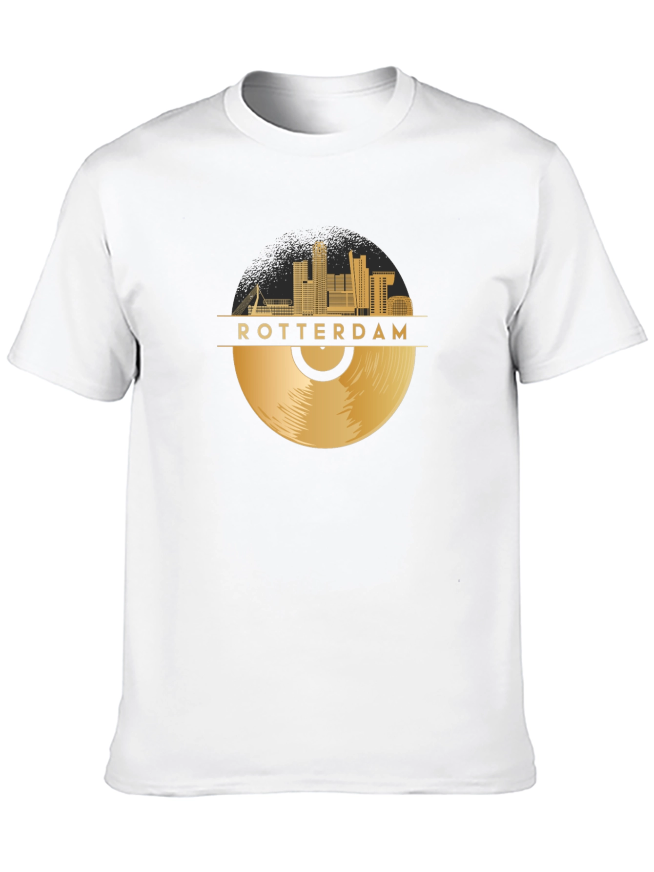 Camiseta Negra Rotterdam Skyline Vinilo