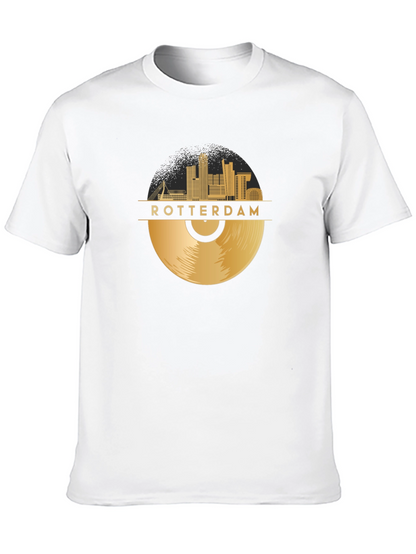 Camiseta Negra Rotterdam Skyline Vinilo