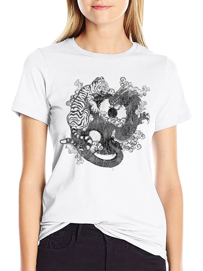 Camiseta Negra Dragón y Tigre Yin Yang