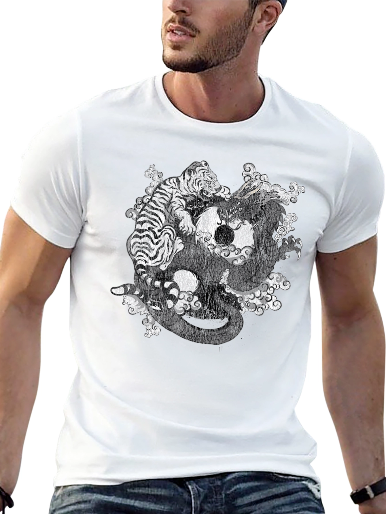 Camiseta Negra Dragón y Tigre Yin Yang