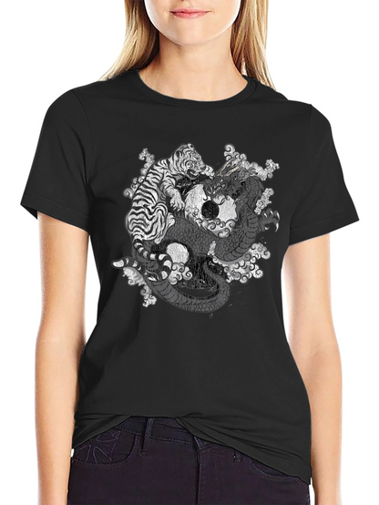 Camiseta Negra Dragón y Tigre Yin Yang