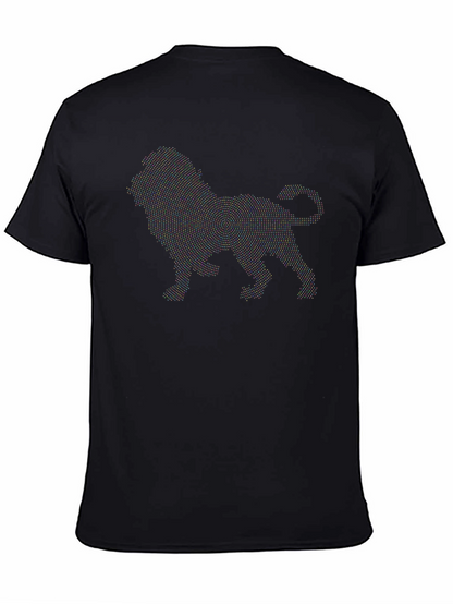 Camiseta Negra Hombre Diseño León Punteado