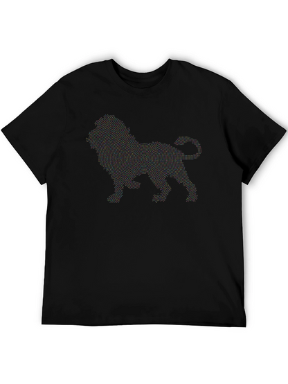 Camiseta Negra Hombre Diseño León Punteado