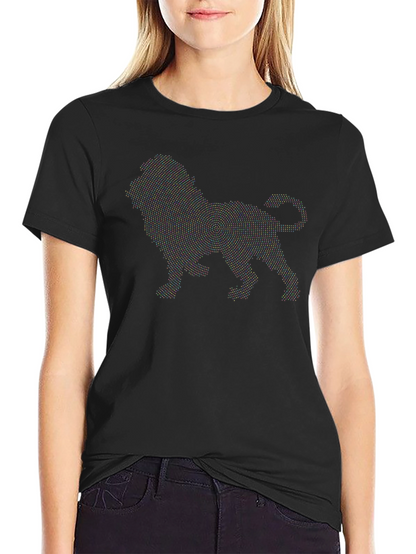 Camiseta Negra Hombre Diseño León Punteado