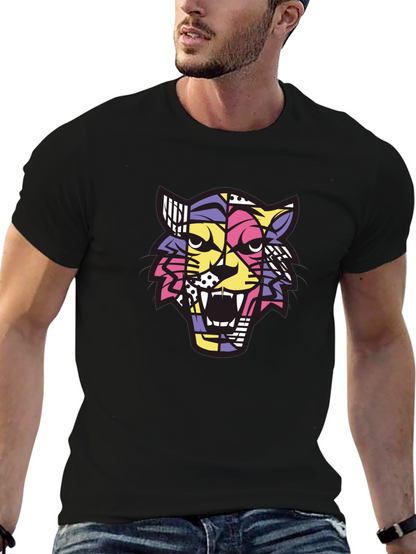 Camiseta Hombre Negra con Diseño de Tigre Abstracto