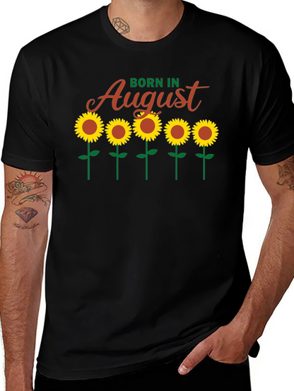 Camiseta Negra Born in August con Girasoles