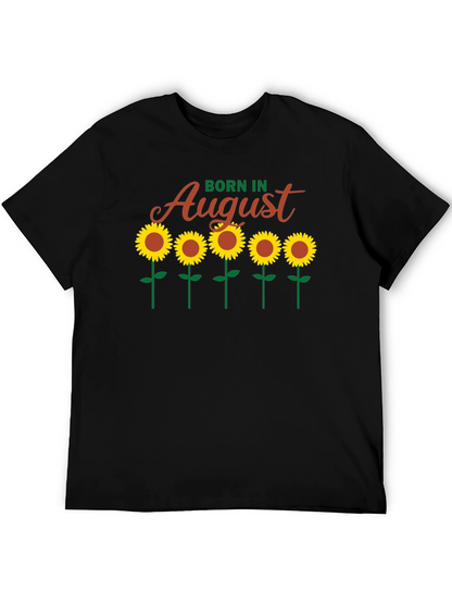 Camiseta Negra Born in August con Girasoles
