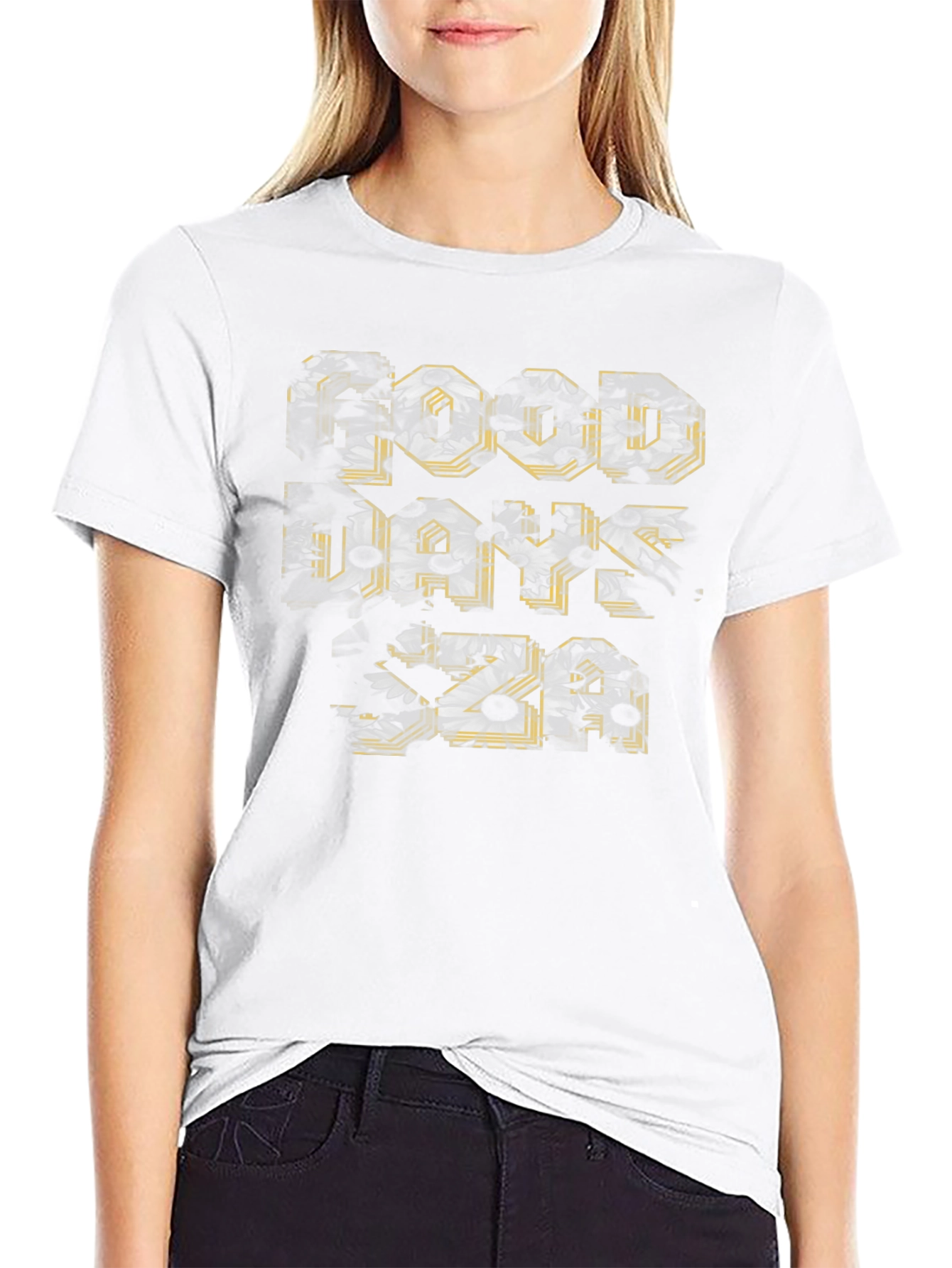 Camiseta Negra Good Days con Diseño Floral