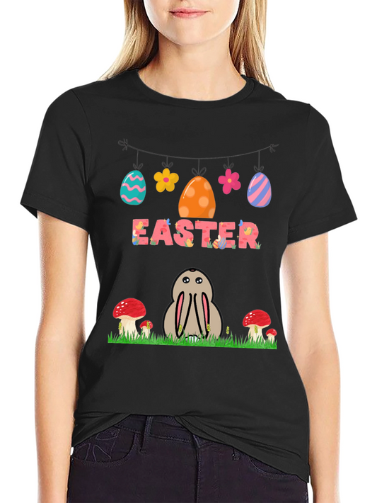 Camiseta de Pascua con Diseño de Conejo y Flores