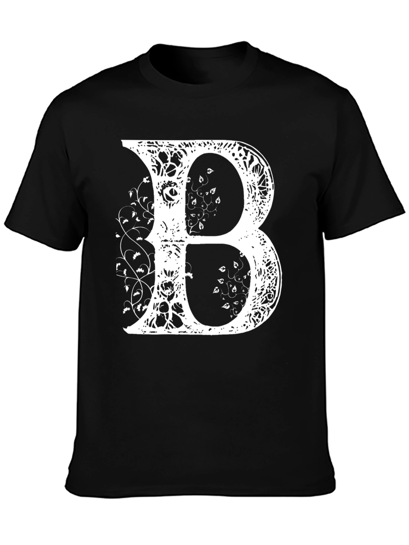 Camiseta Negra con Letra B Floral Blanca