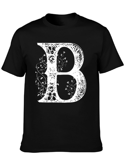 Camiseta Negra con Letra B Floral Blanca