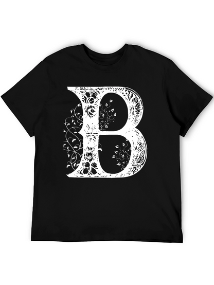 Camiseta Negra con Letra B Floral Blanca