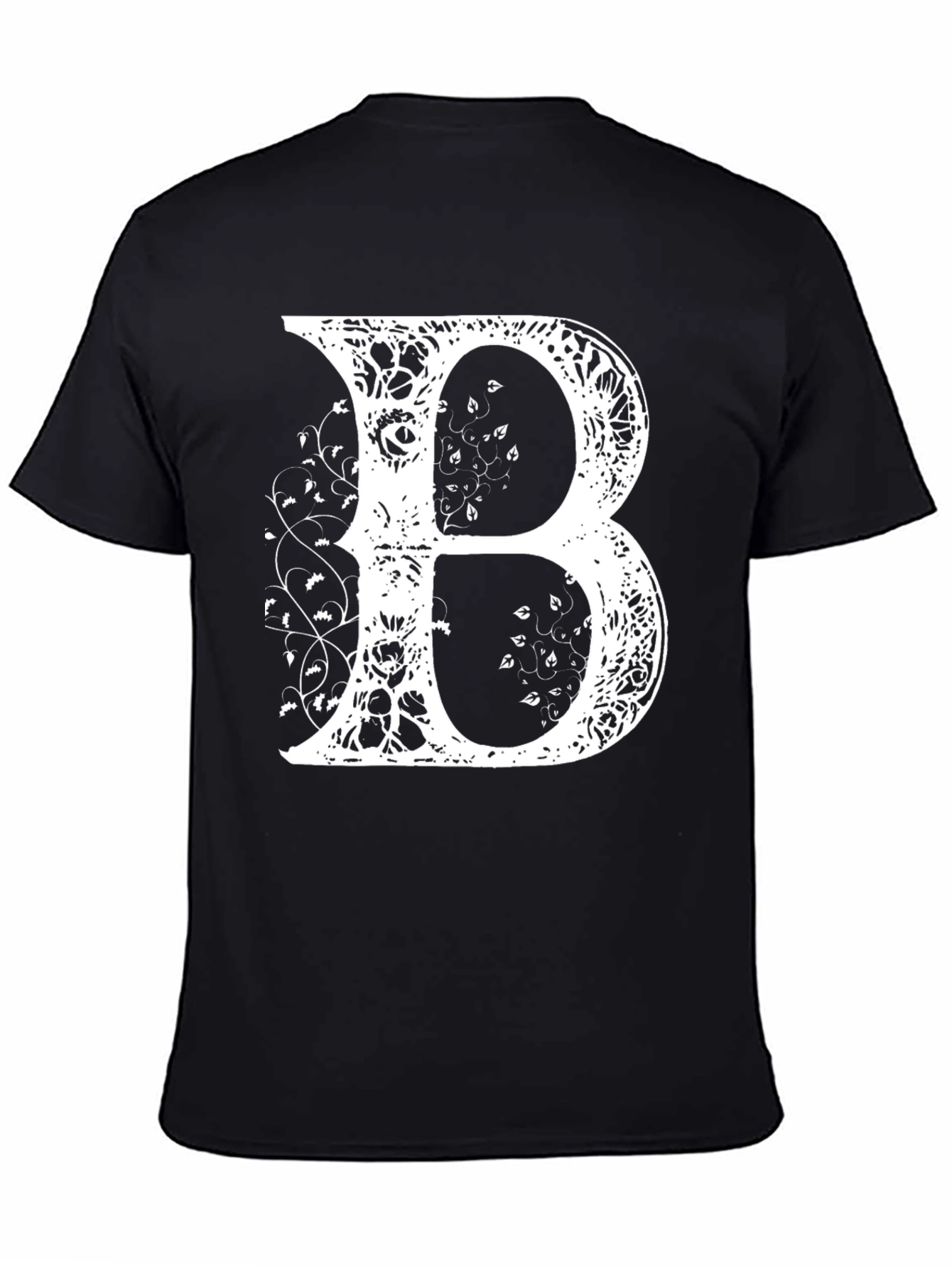 Camiseta Negra con Letra B Floral Blanca