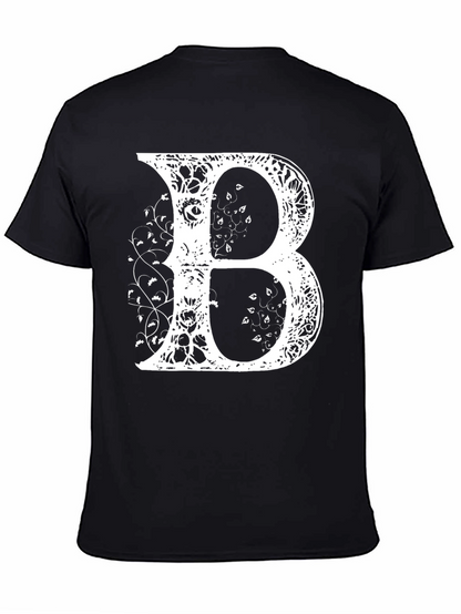 Camiseta Negra con Letra B Floral Blanca