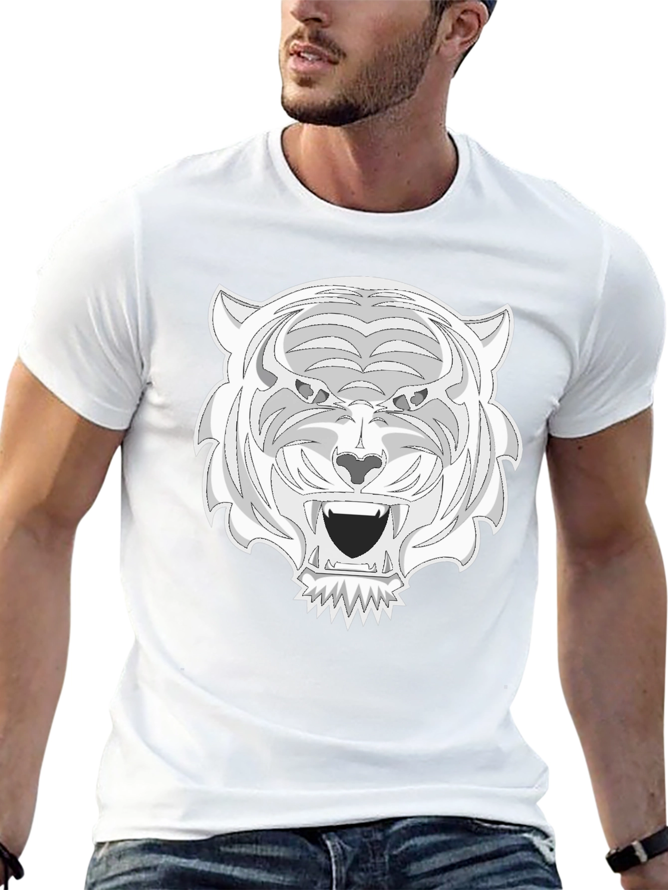 Camiseta Negra con Estampado de Tigre Blanco