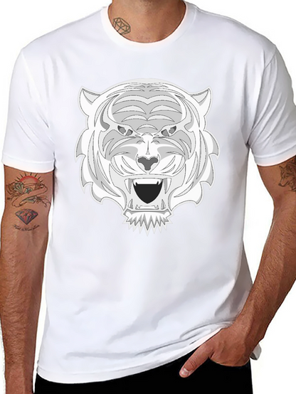 Camiseta Negra con Estampado de Tigre Blanco