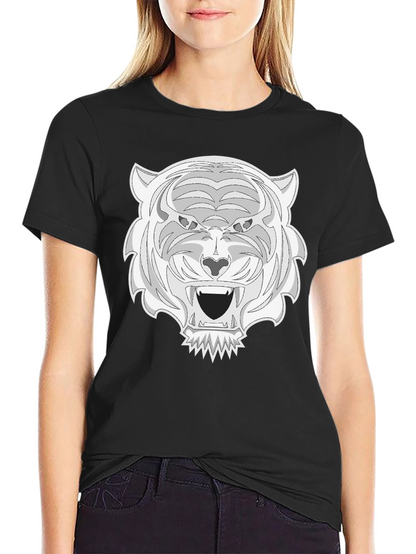 Camiseta Negra con Estampado de Tigre Blanco