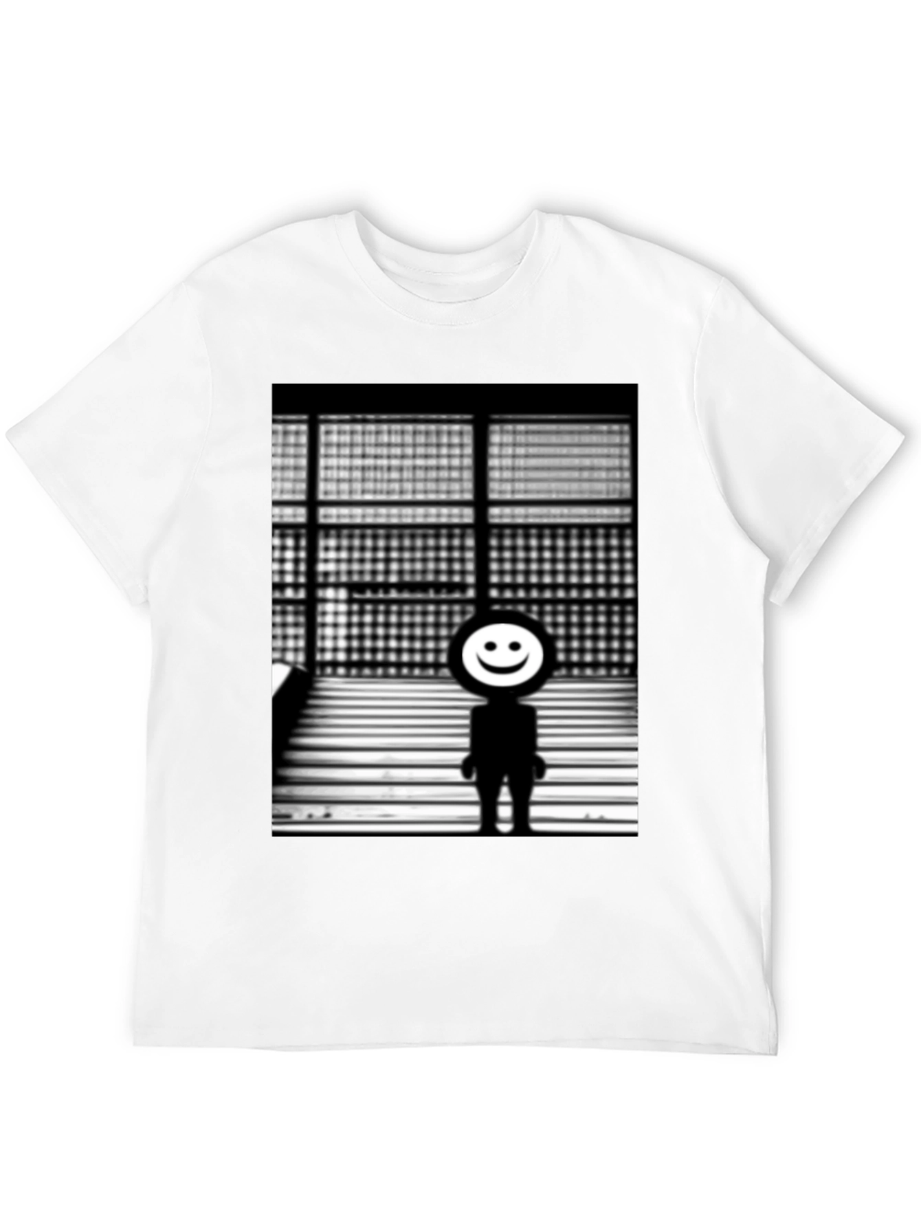 Camiseta Negra con Diseño Abstracto Sonriente
