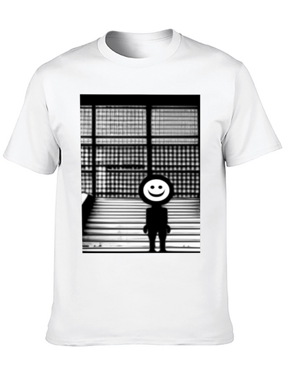 Camiseta Negra con Diseño Abstracto Sonriente