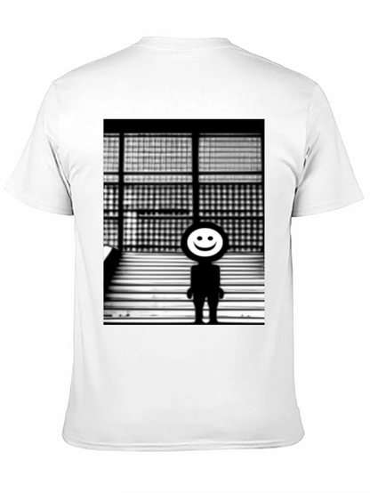 Camiseta Negra con Diseño Abstracto Sonriente