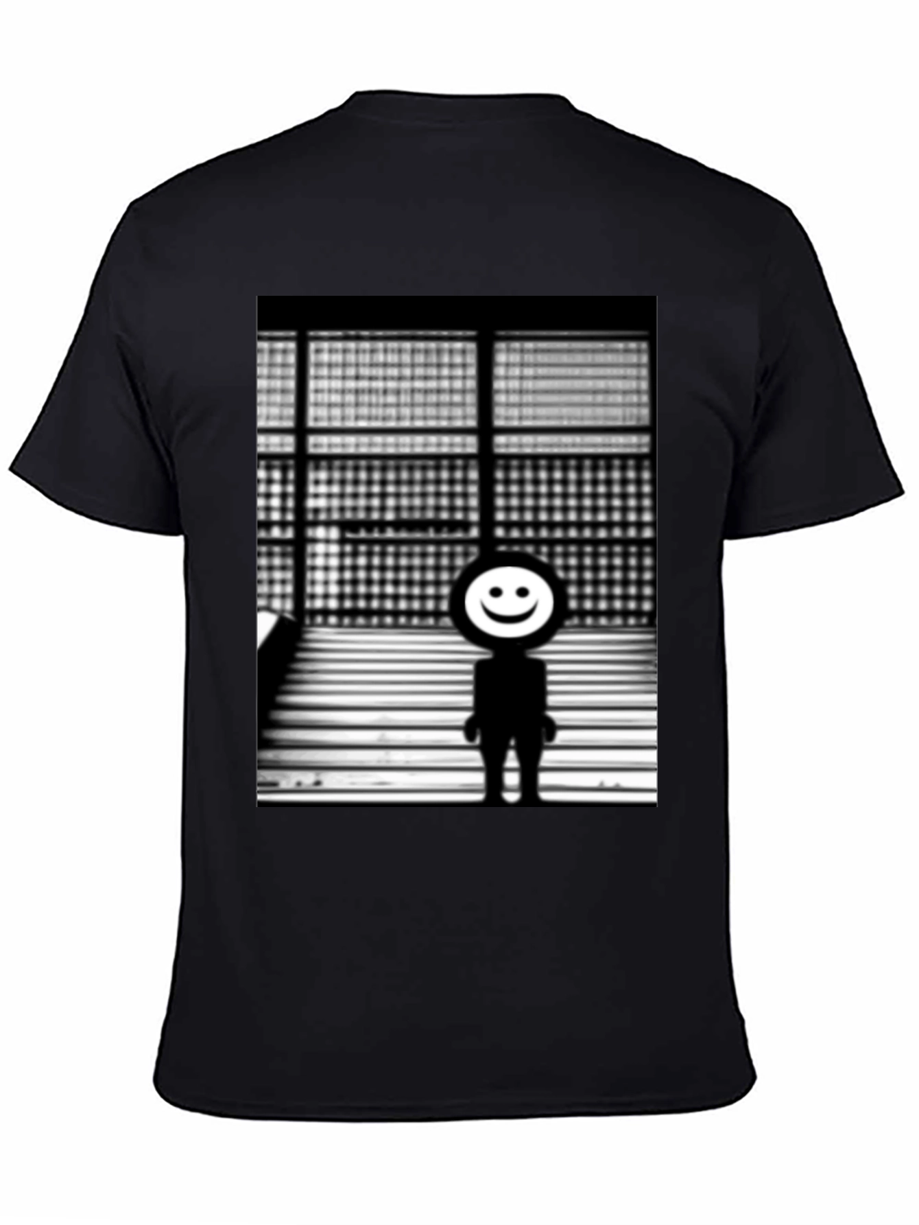 Camiseta Negra con Diseño Abstracto Sonriente