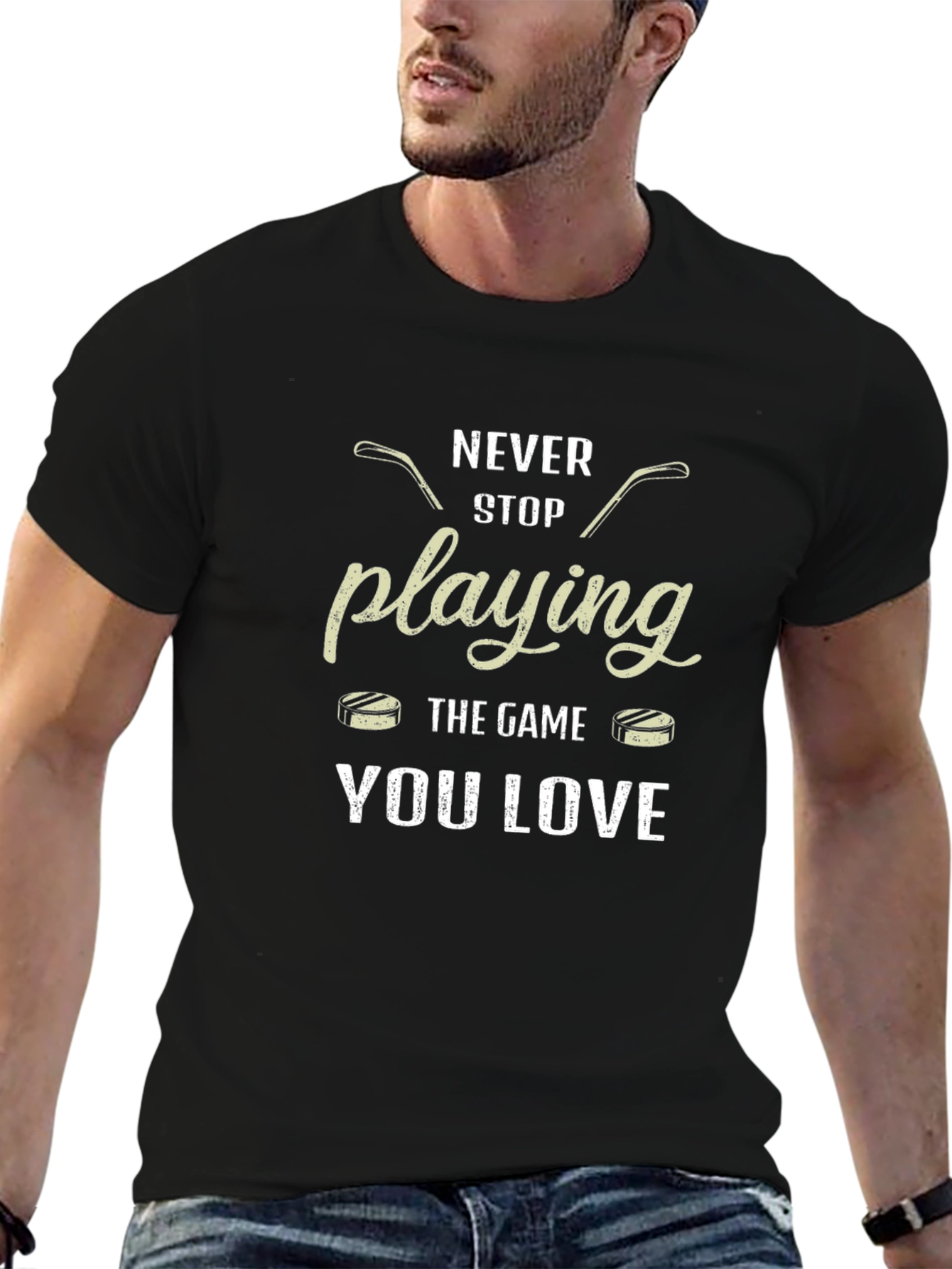 Camiseta Negra Deportiva Never Stop Playing You Love
