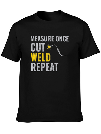 Camiseta Negra: Mide Corta Suelda Repite