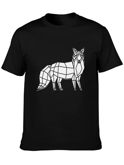 Camiseta Negra con Diseño Geométrico de Zorro