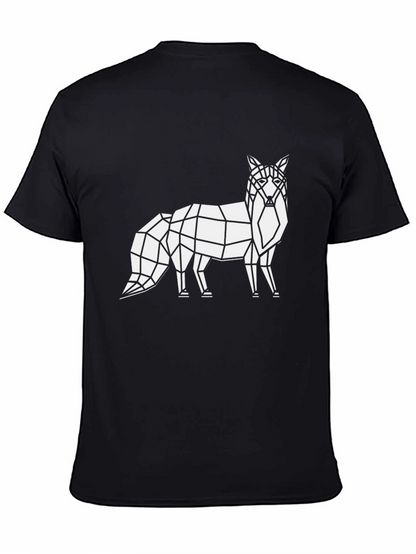 Camiseta Negra con Diseño Geométrico de Zorro
