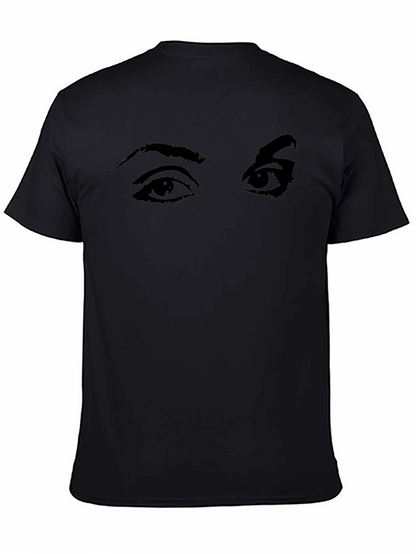 Camiseta Negra con Estampado de Ojos Expresivos