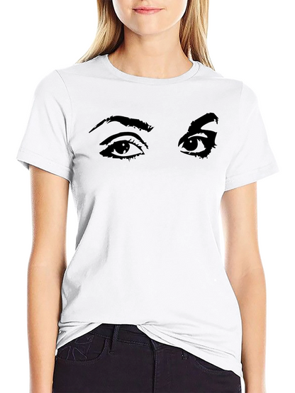 Camiseta Negra con Estampado de Ojos Expresivos
