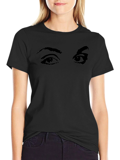 Camiseta Negra con Estampado de Ojos Expresivos