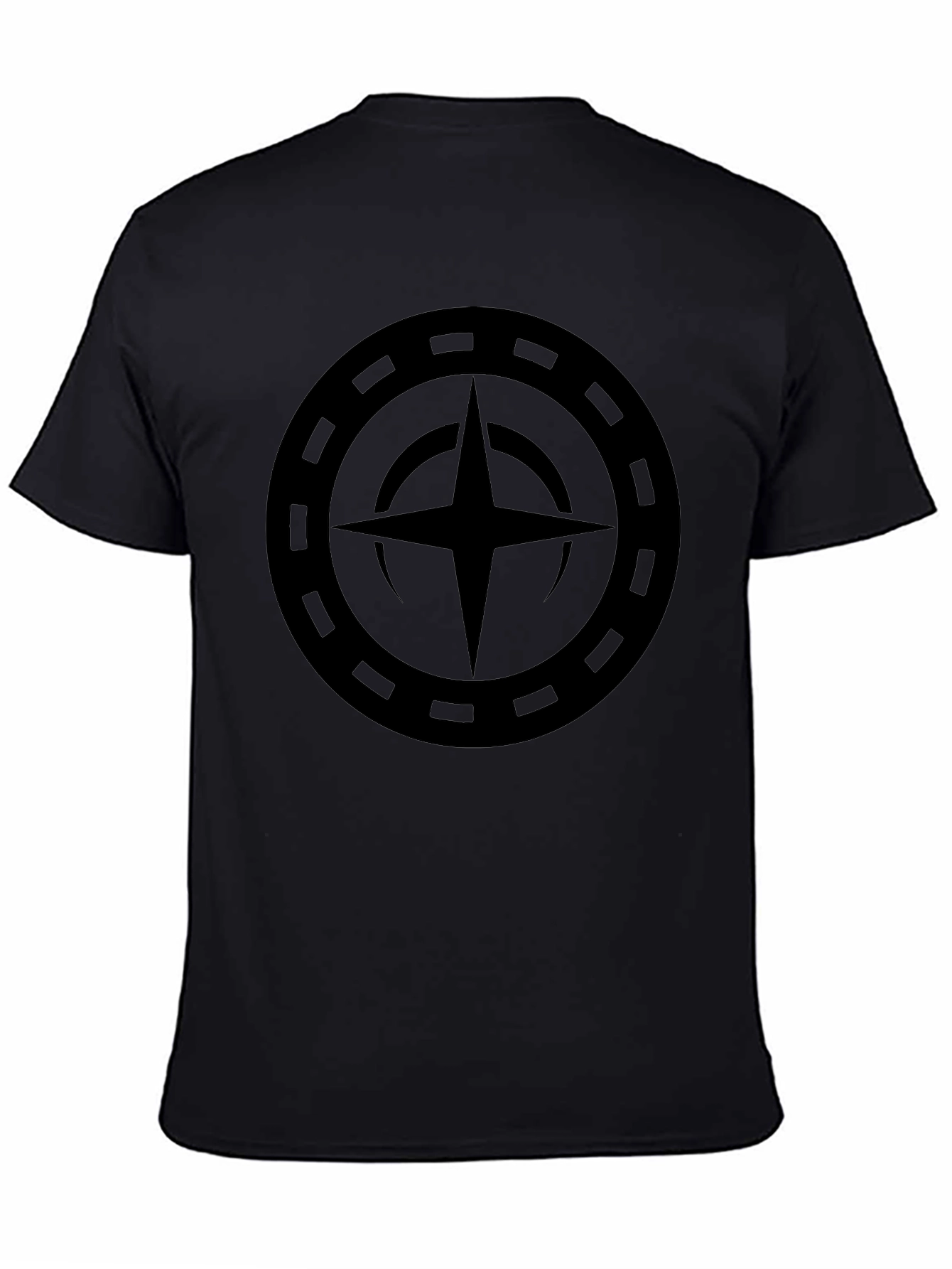 Camiseta Negra con Diseño Circular Estrellado