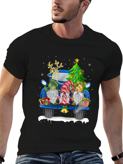 Camiseta Navideña con Gnomos en Camioneta Azul