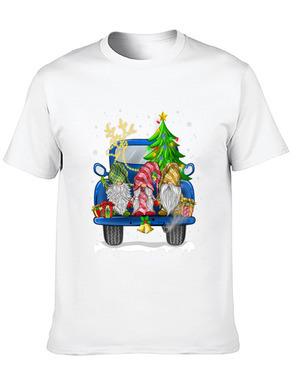 Camiseta Navideña con Gnomos en Camioneta Azul