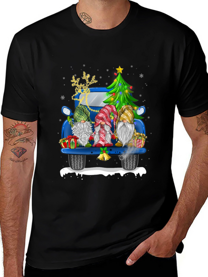 Camiseta Navideña con Gnomos en Camioneta Azul