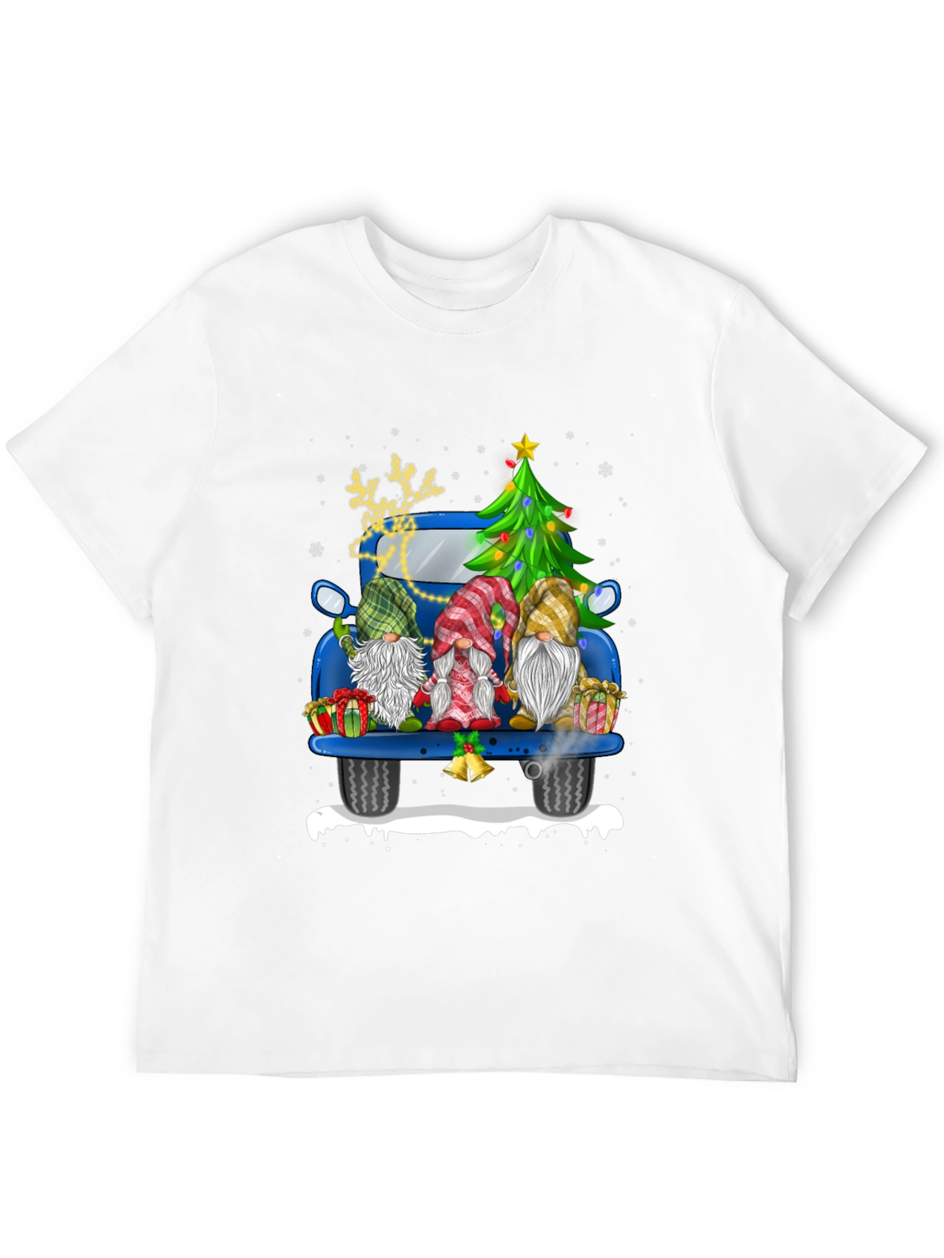 Camiseta Navideña con Gnomos en Camioneta Azul