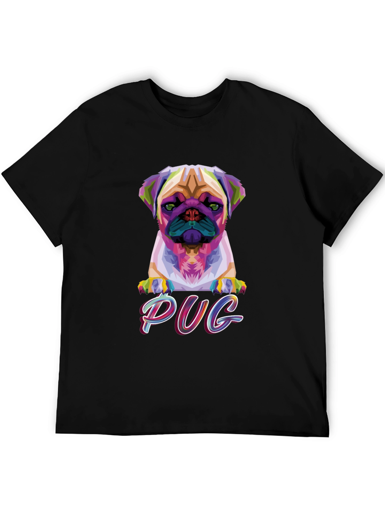 Camiseta Negra con Diseño Pug Geométrico